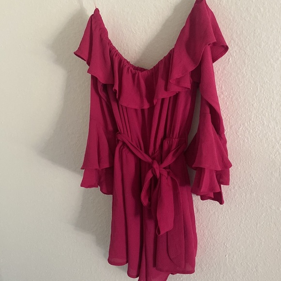 Pink Lily Hot Pink Off-The-Shoulder Romper | Medium - Picture 3 of 7